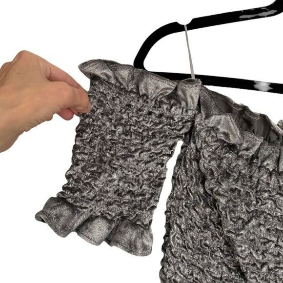 Petersyn X Revolve Mini Dress Benson Win Dress Metallic Velvet Silver S - Picture 8 of 16